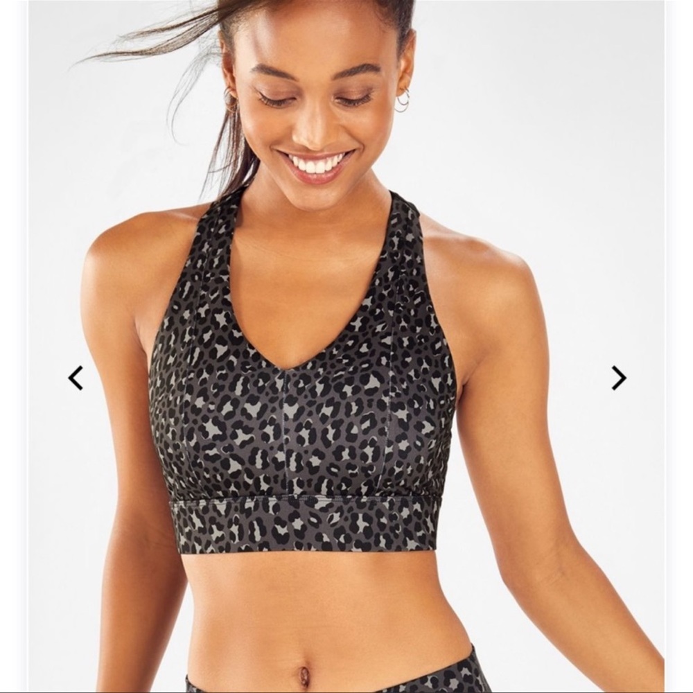 Fabletics Grey & Black Leopard Print High Impact Sports Bra